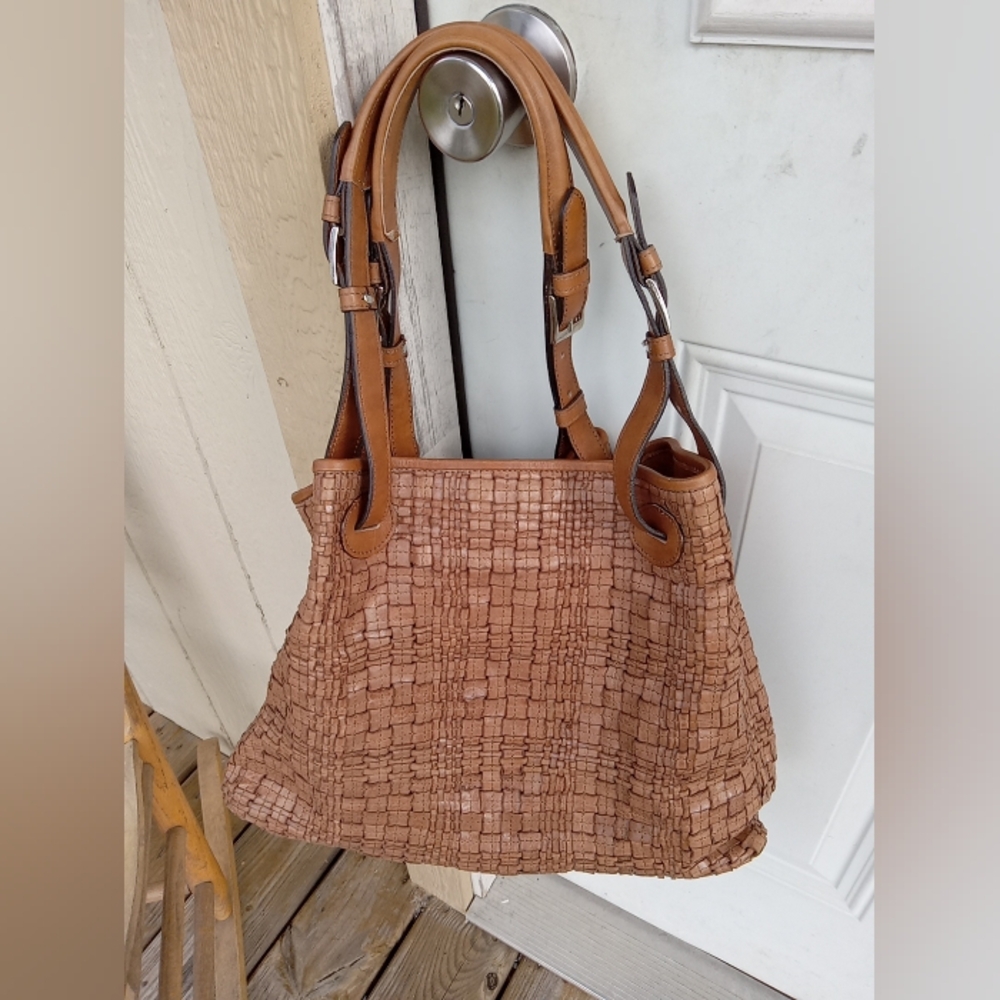 Vera Pella Geniune Leather Woven Handbag Shoulder Bag boho Preppy 90s Y2K